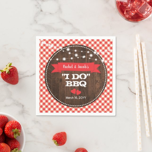 Rustic I DO BBQ Red Engagement Wedding Shower Napkins (Insitu)