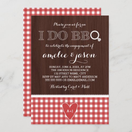 Rustic I Do BBQ Red Gingham Engagement Party Invitation