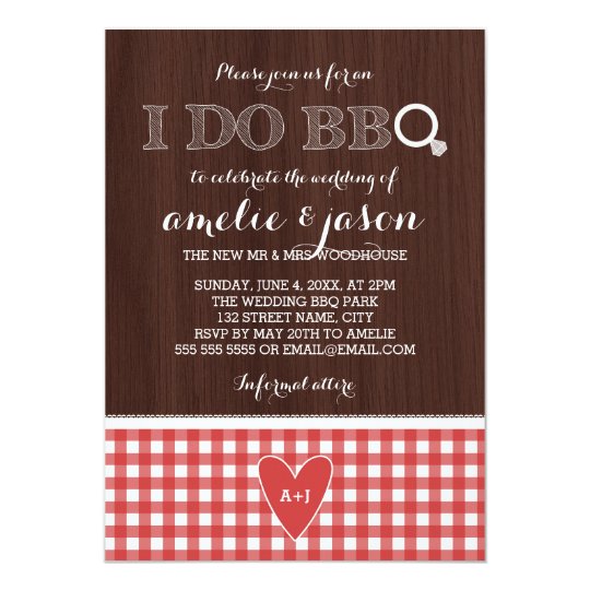 Rustic I Do BBQ Red Gingham Post Wedding Party Card ...