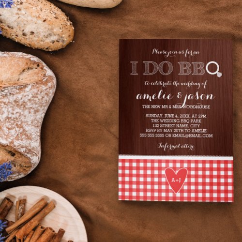 Rustic I Do BBQ Red Gingham Post Wedding Party Invitation