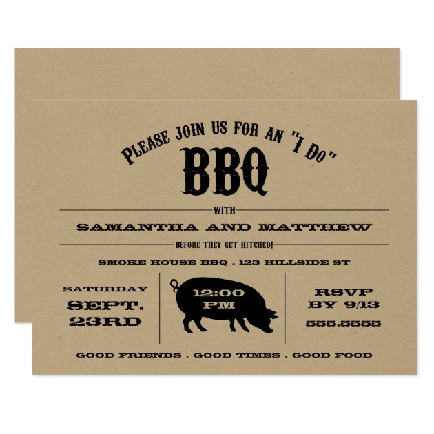 Rustic "I Do" BBQ Rehearsal Dinner Invite