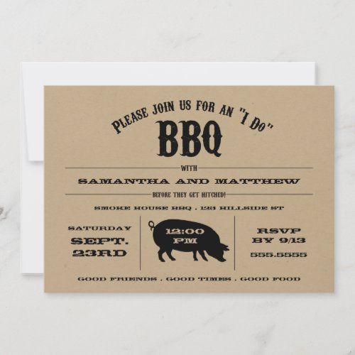 Rustic I Do BBQ Rehearsal Dinner Invite