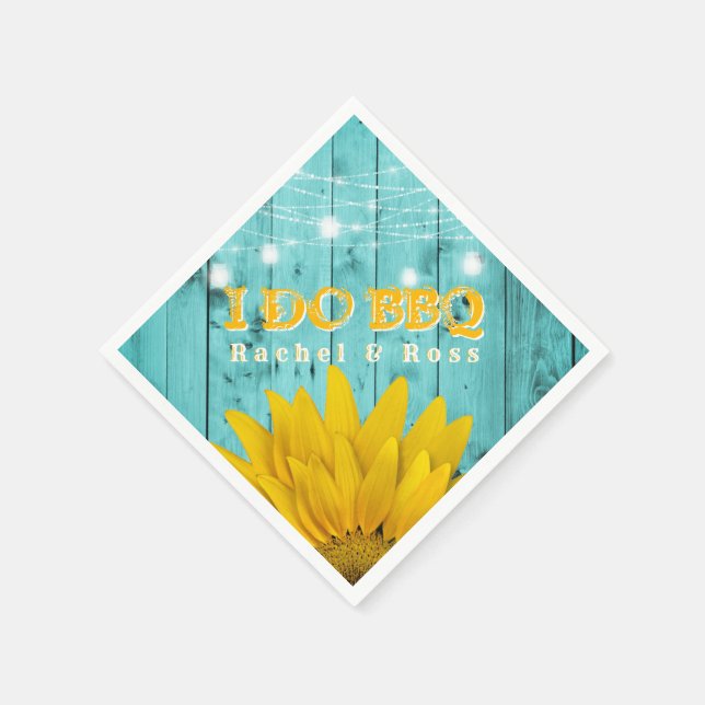 Rustic I Do BBQ Sunflower Couples Shower Wedding Paper Napkins (Corner)