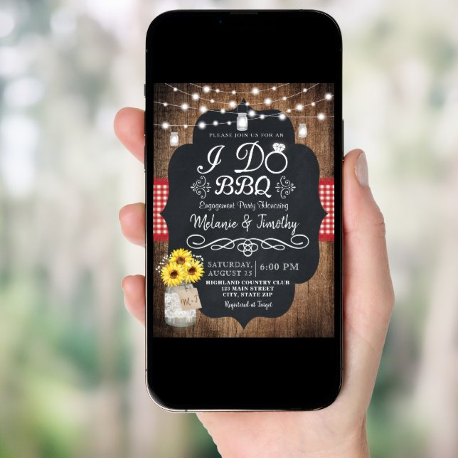 Rustic I Do BBQ Sunflower Engagement Invitations (Front Digital)