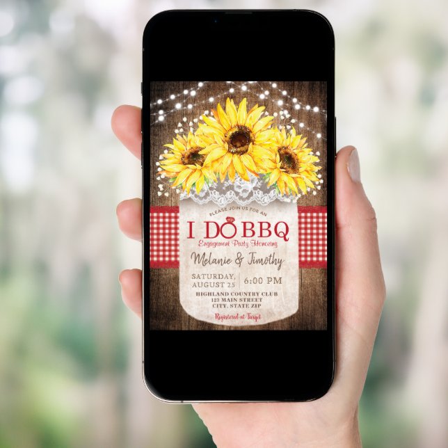 Rustic I Do BBQ Sunflower Engagement Invitations (Front Digital)