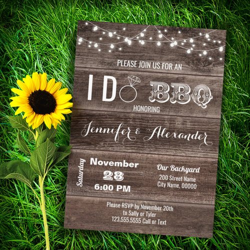 Rustic I Do BBQ Wedding Engagement Party Invitation