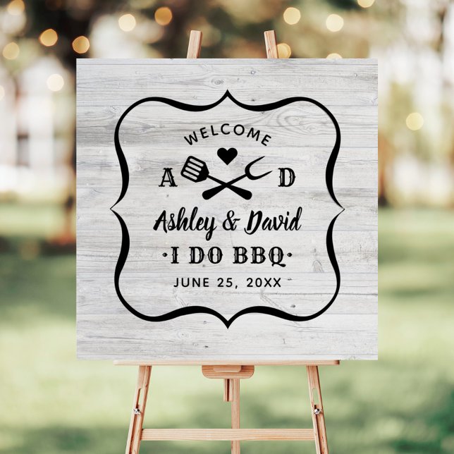 Rustic I Do BBQ White Wood Custom Wedding Welcome Foam Board (Creator Uploaded)