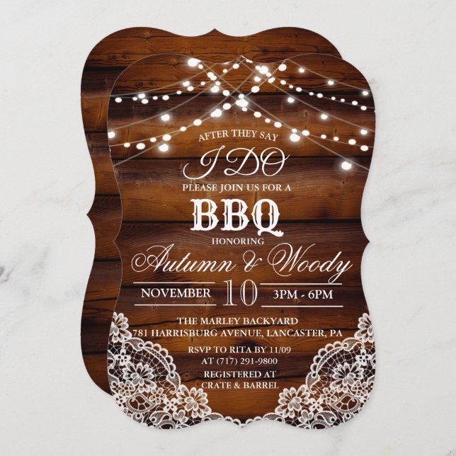 Rustic I DO Post BBQ Wood Invitation (Front/Back)