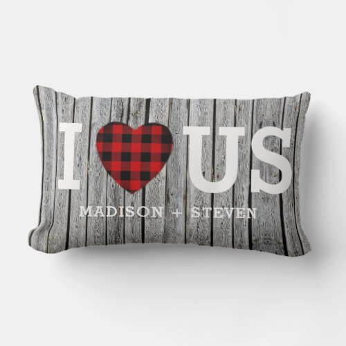 Rustic I Love Us Heart Valentines Gift Monogram Lumbar Pillow