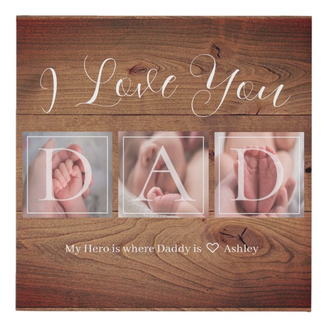 Rustic I Love You Dad Photo Faux Canvas Print (Front)