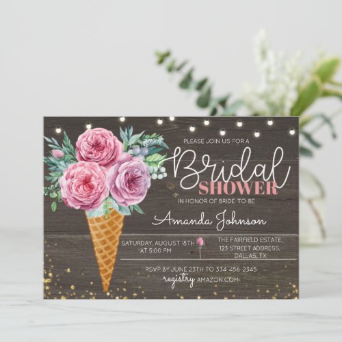 Rustic Ice Cream Flower Bridal Shower Invitation