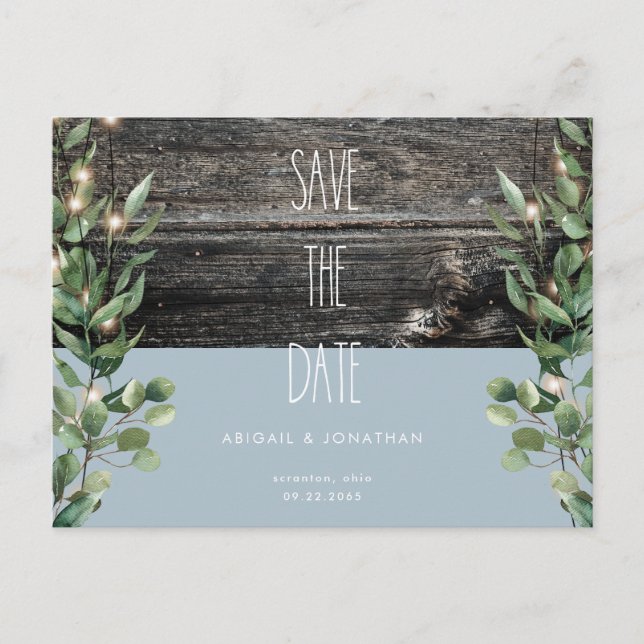 Rustic Icy Blue Foliage Wedding Save the Date  Invitation Postcard (Front)