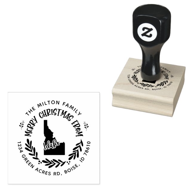 Rustic Idaho Merry Christmas Return Address Rubber Stamp (Stamped)