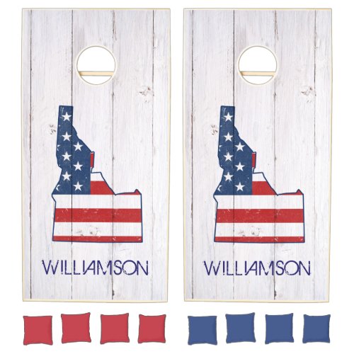 Rustic Idaho Red White Blue Flag July 4th Cornhole Set