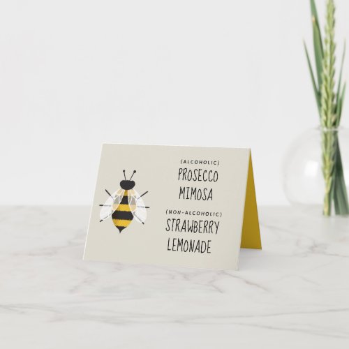 Rustic Illustrated Bee Folded Food or Drink Sign Card