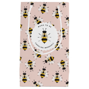 Rustic Illustrated Bee Pink Customized Gift Bag