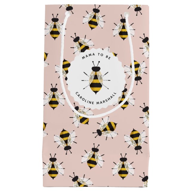 Rustic Illustrated Bee Pink Customized Gift Bag (Front)