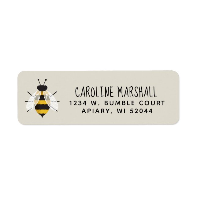 Rustic Illustrated Bee Return Address Label (Front)