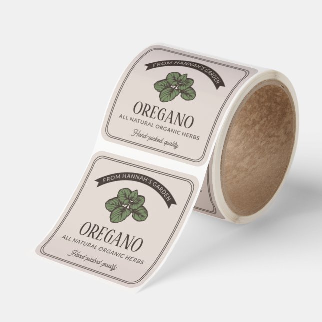 Rustic Illustration Oregano Herb Spice Square Sticker (Roll)