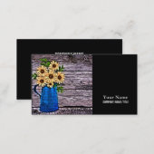 Rustic impressionism blue vase summer daisy business card (Front/Back)