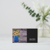 Rustic impressionism blue vase summer daisy business card (Standing Front)