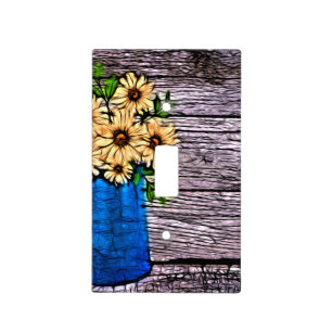 Rustic impressionism blue vase summer daisy light switch cover