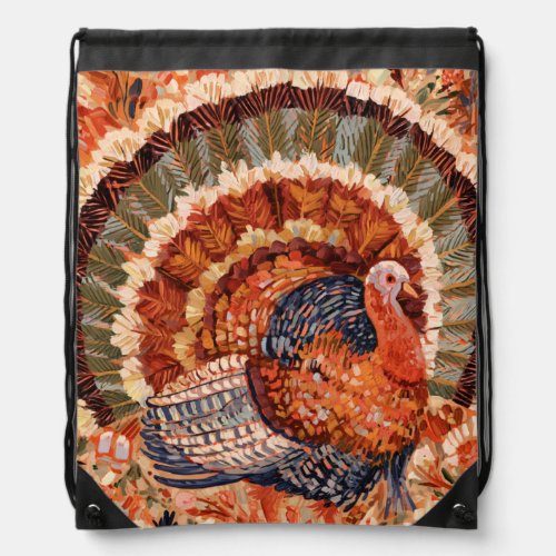 Rustic Impressionist Fall Turkey Drawstring Bag