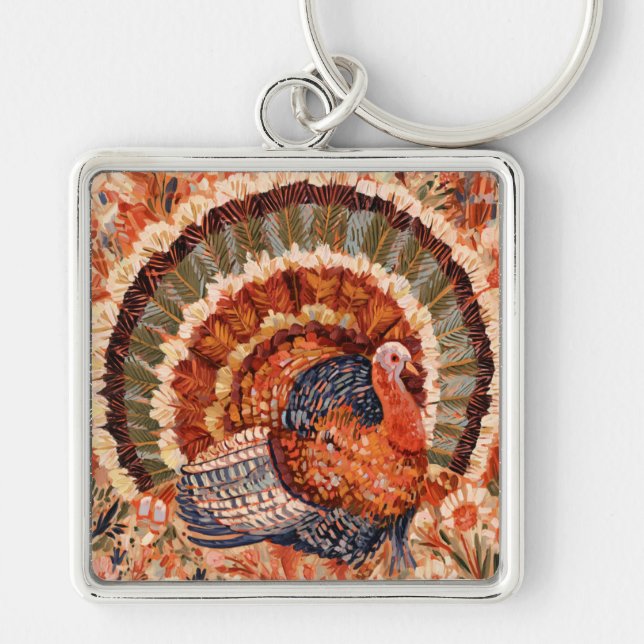 Rustic Impressionist Fall Turkey Keychain (Front)
