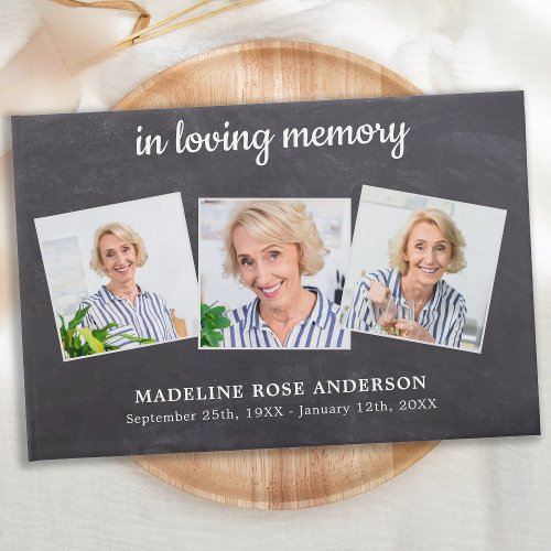 Rustic In Loving Memory 3 Photo Sympathy Funeral Guest Book