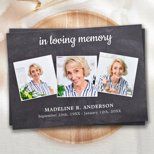 Rustic In Loving Memory 3 Photo Sympathy Funeral Thank You Card