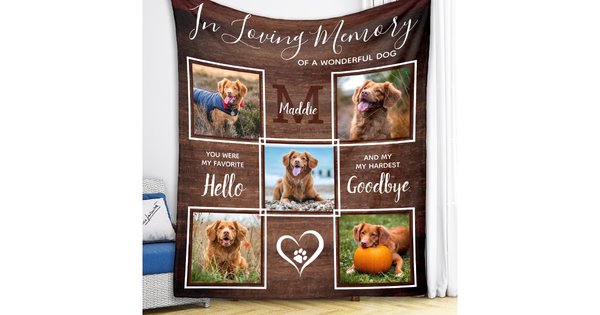 Rustic In Loving Memory 5 Photo Pet Memorial Fleece Blanket | Zazzle