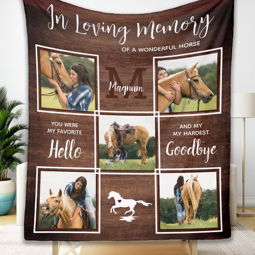 Rustic In Loving Memory Horse Memorial Photo Fleece Blanket