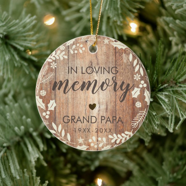 Rustic In Loving Memory Memorial Photo Ceramic Ornament (Tree)