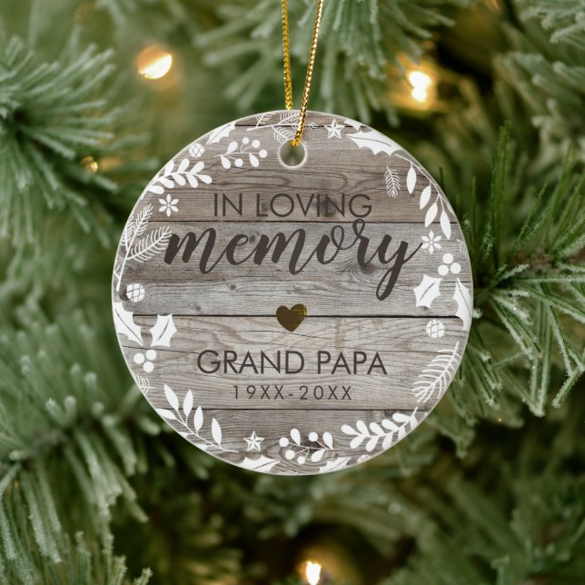 Rustic In Loving Memory Memorial Photo Ceramic Ornament (Tree)