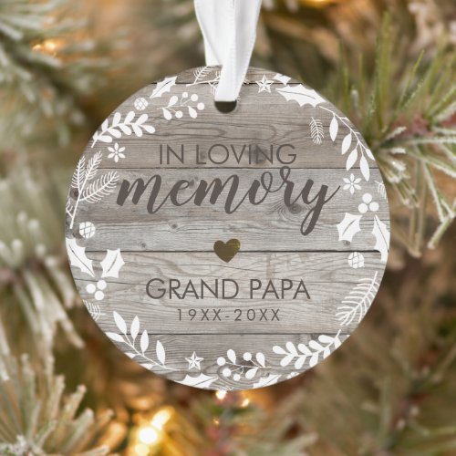 Rustic In Loving Memory Memorial Photo Ornament