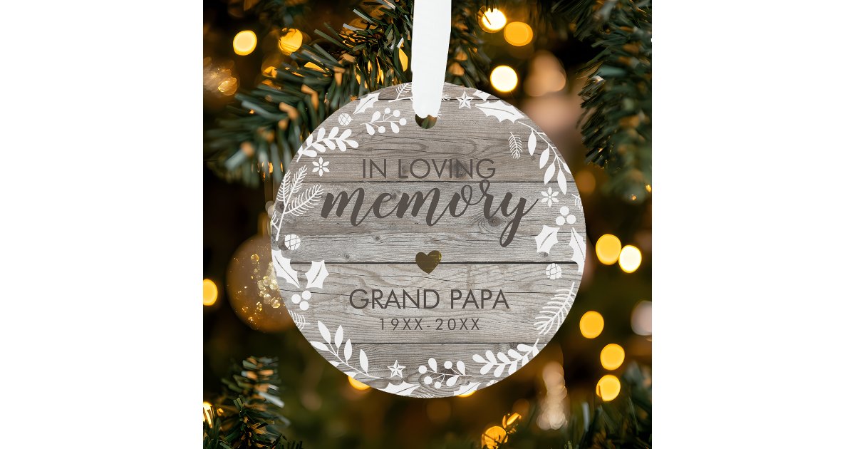 Rustic In Loving Memory Memorial Photo Ornament | Zazzle
