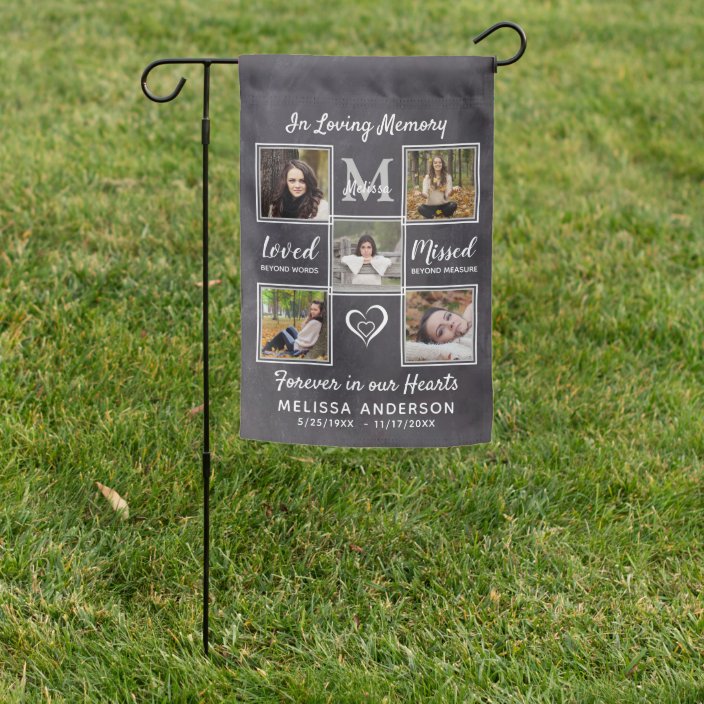 Rustic In Loving Memory Photo Collage Memorial Garden Flag | Zazzle