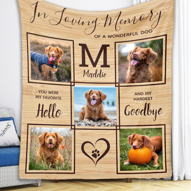 Rustic In Loving Memory Photo Collage Pet Memorial Fleece Blanket (Creator Uploaded)