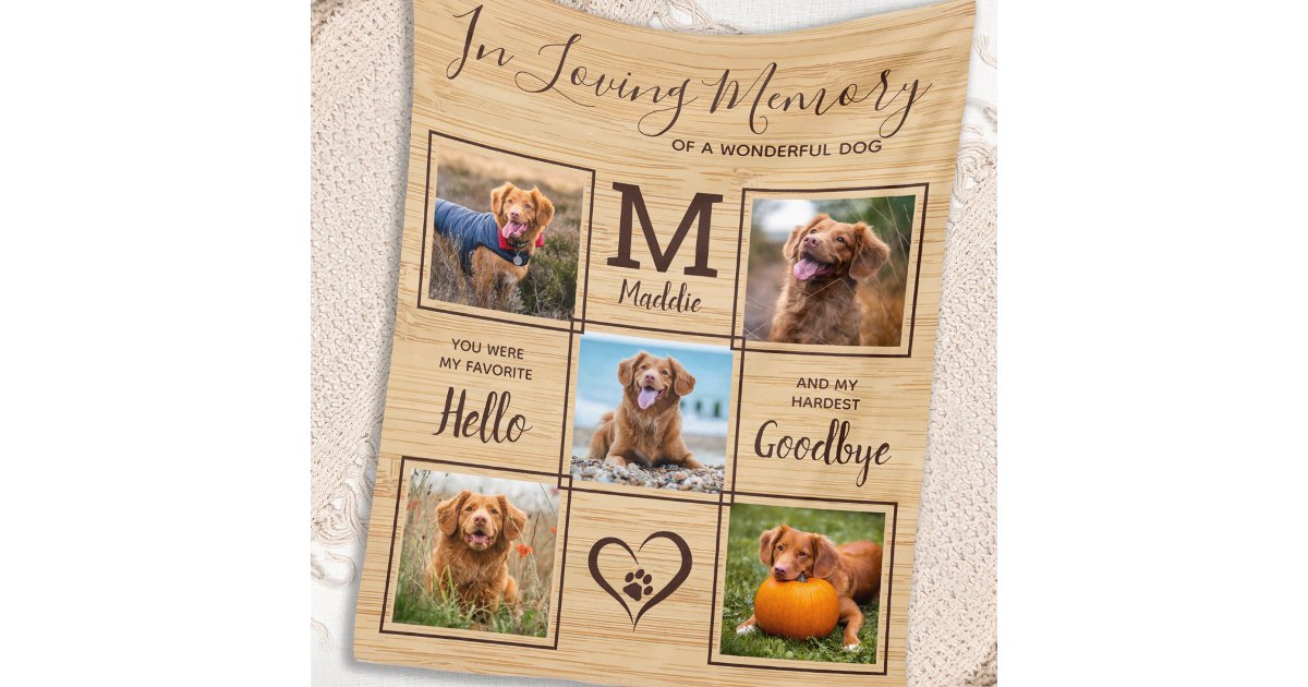 Rustic In Loving Memory Photo Collage Pet Memorial Fleece Blanket | Zazzle
