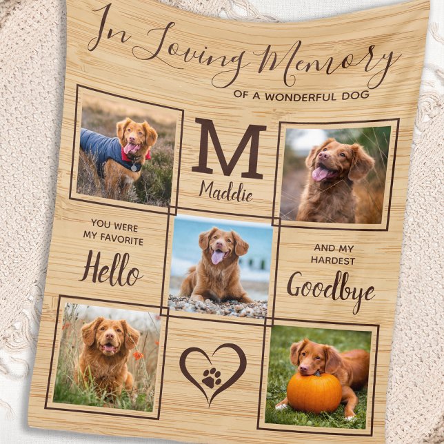 Rustic In Loving Memory Photo Collage Pet Memorial Fleece Blanket (Creator Uploaded)