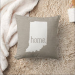 Rustic Indiana Home State Throw Pillow<br><div class="desc">Show off your home state pride with this chic modern home state throw pillow featuring your state's map silhouette and the word HOME written inside. Faux burlap canvas texture background (please note pillow covers are not made of burlap material). Click the Customize It button to add your own text and...</div>