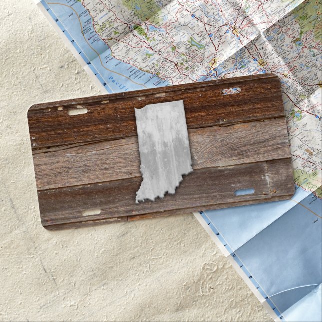 Rustic Indiana on Brown Boards License Plate (In Situ)