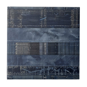 Rustic Indigo Denim Patchwork Pattern Ceramic Tile