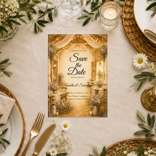 Rustic Indoor Barn Wedding Save The Date (Creator Uploaded)