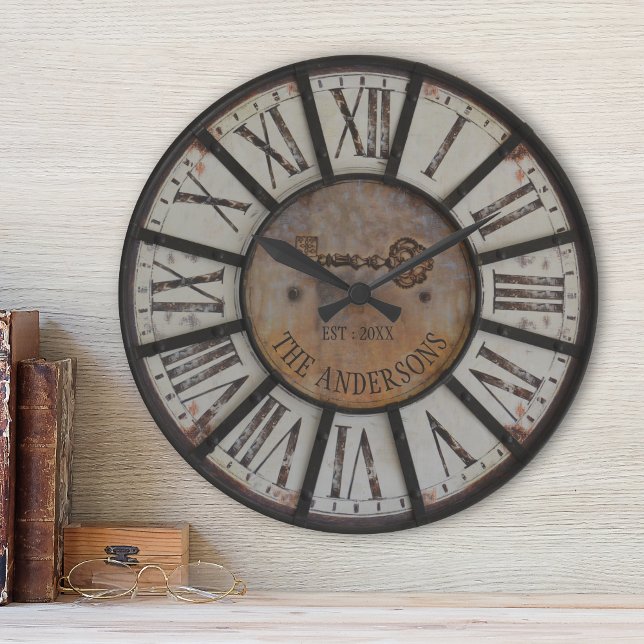 Rustic Industrial Farmhouse Custom Family Name Round Clock (Creator Uploaded)