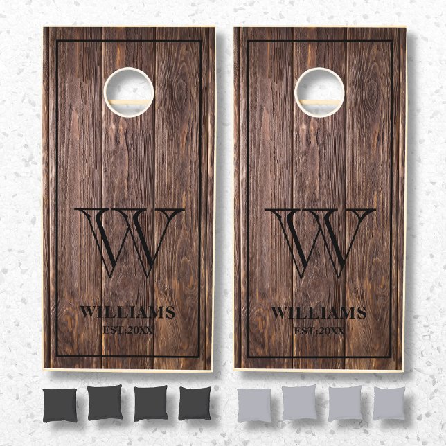 Rustic Industrial Wood Planks Family Name Monogram Cornhole Set (Creator Uploaded)