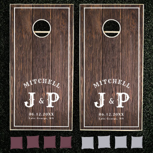 Rustic Initial Monogram Family Name Wedding Summer Cornhole Set