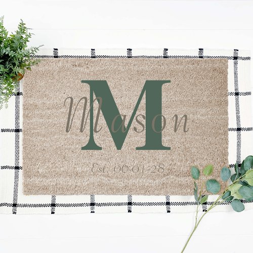 Rustic Initial Monogram Personalized Established Fiber Doormat