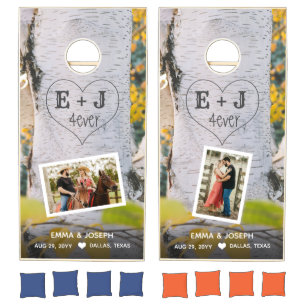 Rustic Initials 4ever Heart Carved Tree Wedding Cornhole Set