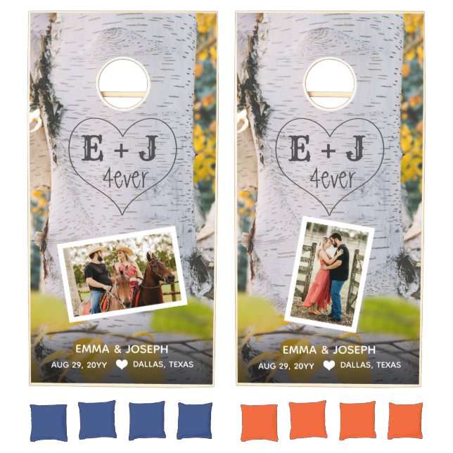 Rustic Initials 4ever Heart Carved Tree Wedding Cornhole Set (Set)